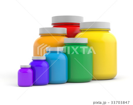 Colored jars with white lids - rainbow Colored jars with white lids - rainbow 33703847