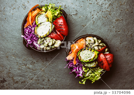 Budha bowl. Raw vegetables with beans, grilled Budha bowl. Raw vegetables with beans, grilled 33704096