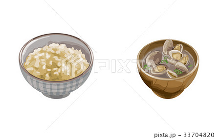 玄米ご飯とあさり味噌汁のイラスト素材