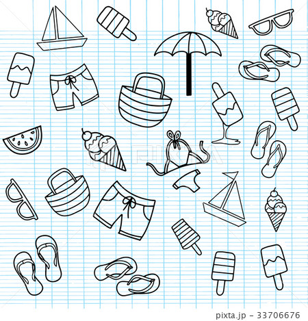 Summer beach hand drawn vector symbols and objects Summer beach hand drawn vector symbols and objects 33706676