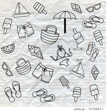 Summer beach hand drawn vector symbols and objects 33706677