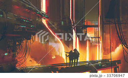 couple standing in the futuristic foundry 33706947