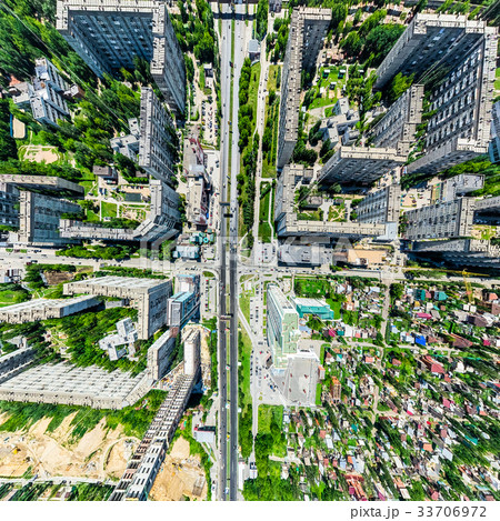 Aerial city view with crossroads and roads, houses 33706972