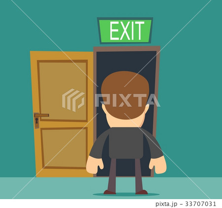businessman standing in front of closed doors 33707031