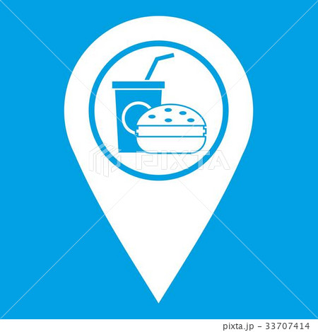 Fast food and restaurant map pointer icon white 33707414