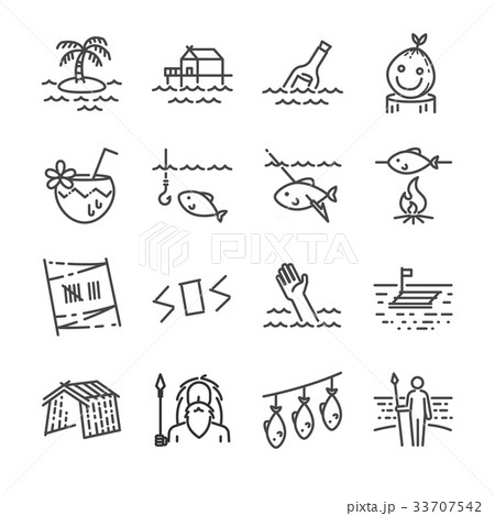 Island survival line icon set. Included the icons Island survival line icon set. Included the icons 33707542