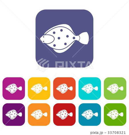 Flounder fish icons set 33708321