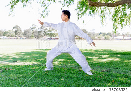 Handsome man practicing thai chi Handsome man practicing thai chi 33708522