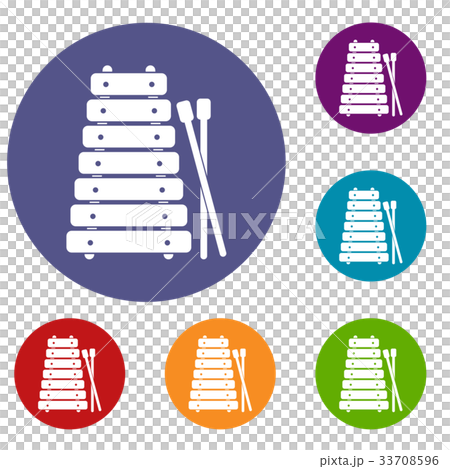 Xylophone and sticks icons set 33708596