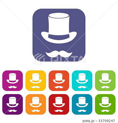 Magic black hat and mustache icons set 33709247