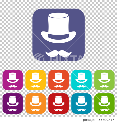 Magic black hat and mustache icons set Magic black hat and mustache icons set 33709247