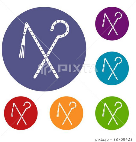 Rod and whip of Pharaoh icons set Rod and whip of Pharaoh icons set 33709423