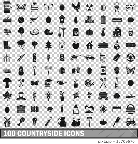 100 countryside icons set, simple style 100 countryside icons set, simple style 33709676
