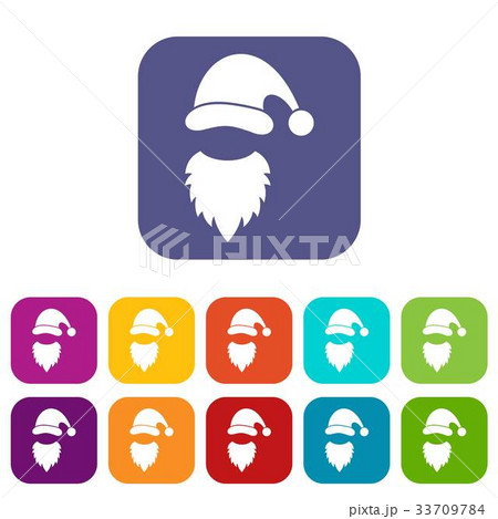 Cap with pompon of Santa Claus and beard icons set 33709784