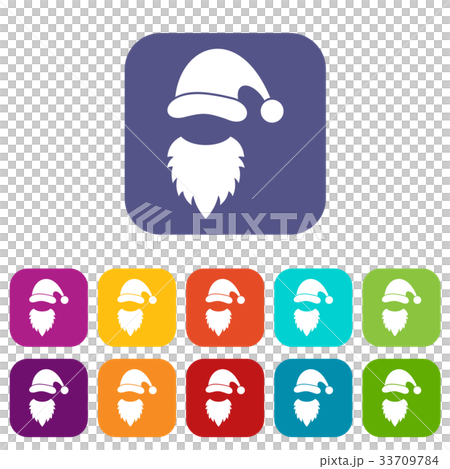 Cap with pompon of Santa Claus and beard icons set 33709784