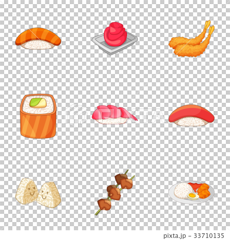 Japanese dishes icons set, cartoon style 33710135
