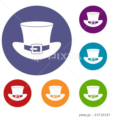 Top hat with buckle icons set 33710197