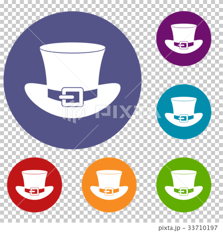 Top hat with buckle icons set Top hat with buckle icons set 33710197