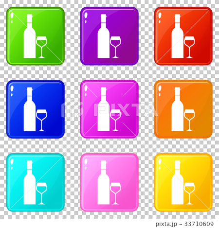 Glass and bottle of wine set 9 Glass and bottle of wine set 9 33710609