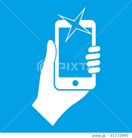 Hand photographed on mobile phone icon white 33710945