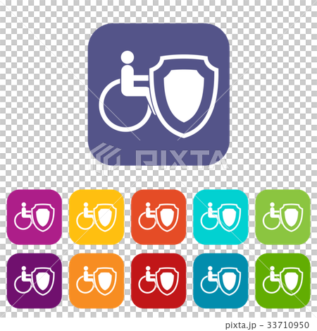 Wheelchair and safety shield icons set 33710950