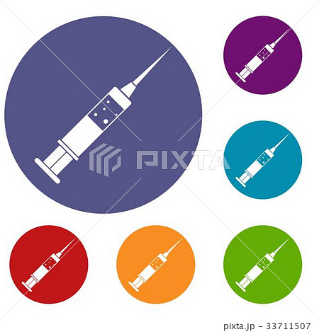Injection syringe icons set 33711507