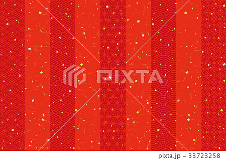 紅白　赤背景　伝統文様入り 33723258