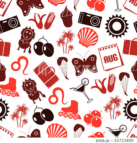 august month theme set of icons seamless pattern 33723800