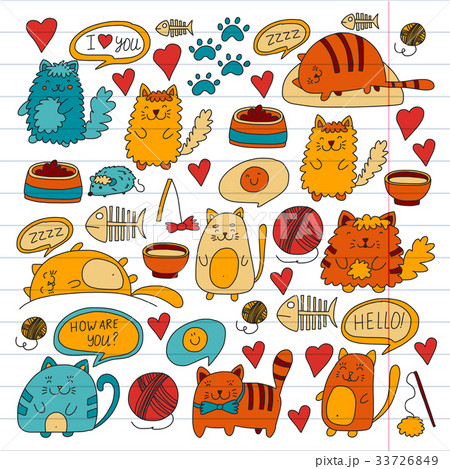 Cats vector Domestic cute kawaii kittens Japaneseのイラスト素材 [33726849] - PIXTA