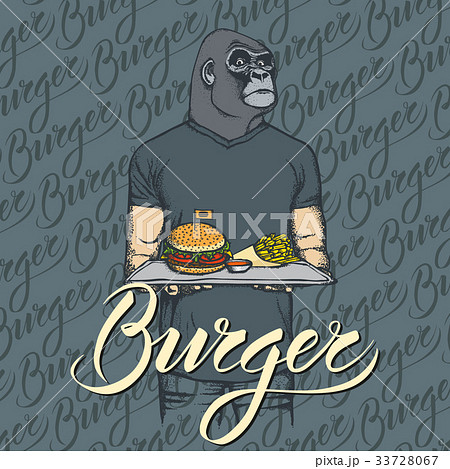 Vector Illustration of gorilla with burger and 33728067