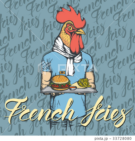 Vector Illustration of rooster with burger 33728080