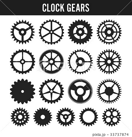 Vector Clock Gears. Black Icons Isolated On White Vector Clock Gears. Black Icons Isolated On White 33737874