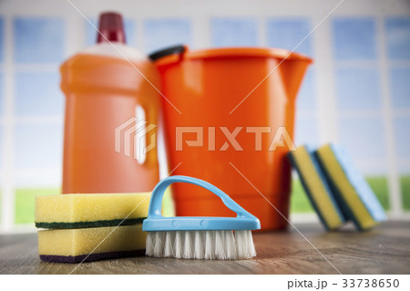 Cleaning supplies and window background Cleaning supplies and window background 33738650