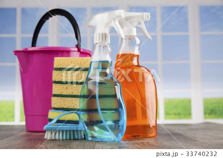 Cleaning supplies and window background 33740232