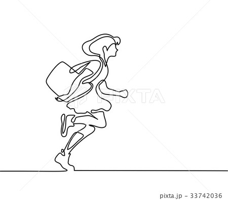 Girl running to school with bag 33742036
