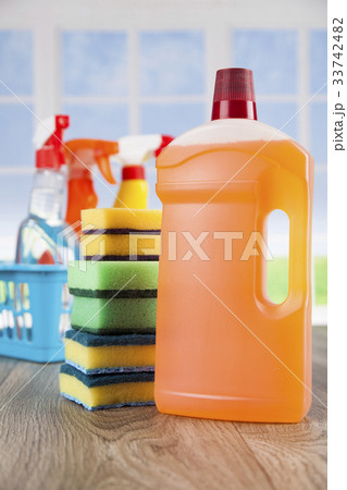 Cleaning supplies and window background Cleaning supplies and window background 33742482