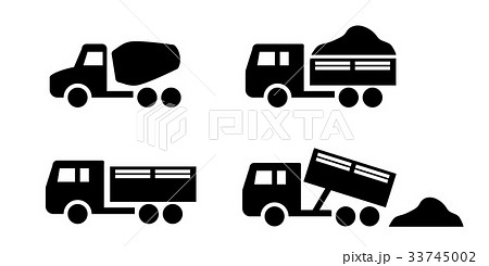 Set of Dumper and concrete mixer truck icons Set of Dumper and concrete mixer truck icons 33745002