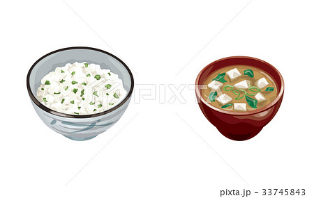 菜飯と豆腐味噌汁のイラスト素材
