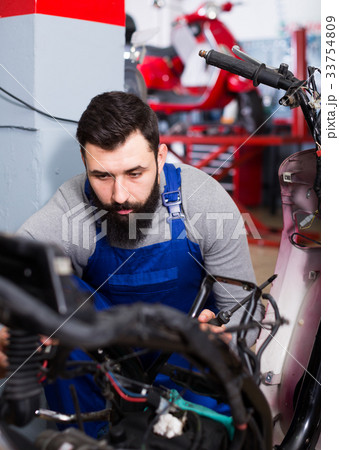 Worker repairing motorbike Worker repairing motorbike 33754809