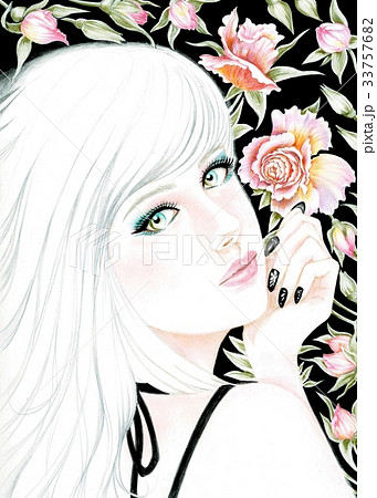 現代美人画 女性と薔薇2のイラスト素材 33757682 Pixta