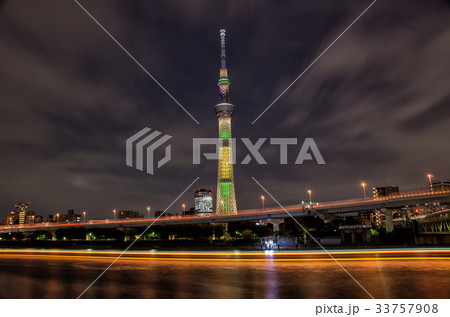 【東京夜景】　東京スカイツリー　浅草　隅田川　ブラジル国旗 33757908