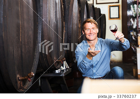 Man sommelier in wine cellar 33760237