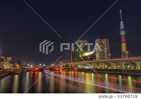 【東京夜景】　東京スカイツリー　浅草　隅田川　ベルギー国旗 33760719