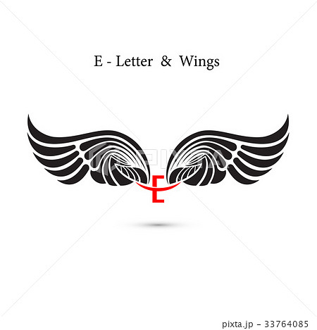 E-letter sign and angel wings.Monogram wing logo  33764085