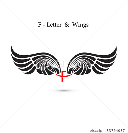 F-letter sign and angel wings.Monogram wing logo F-letter sign and angel wings.Monogram wing logo 33764087