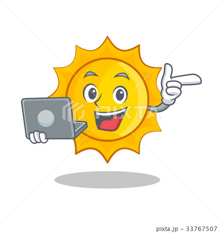 With laptop cute sun character cartoonのイラスト素材 [33767507] - PIXTA
