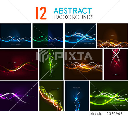 Set of glowing wave lines abstract backgrounds 33769024