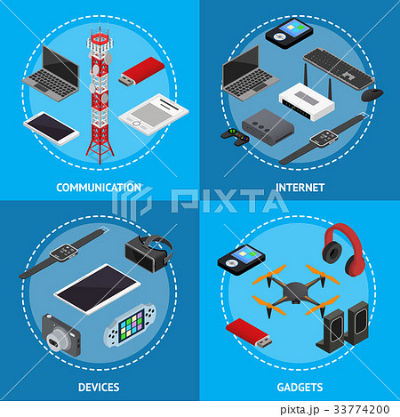 Technology Devices Poster Card Set Isometric View 33774200