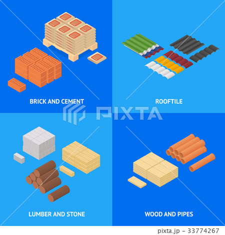 Construction Material Poster Card Set Isometric 33774267