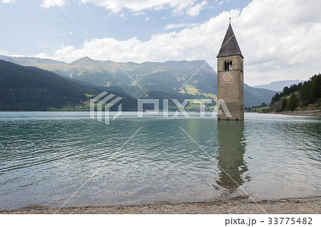 Submerged tower of reschensee church  33775482